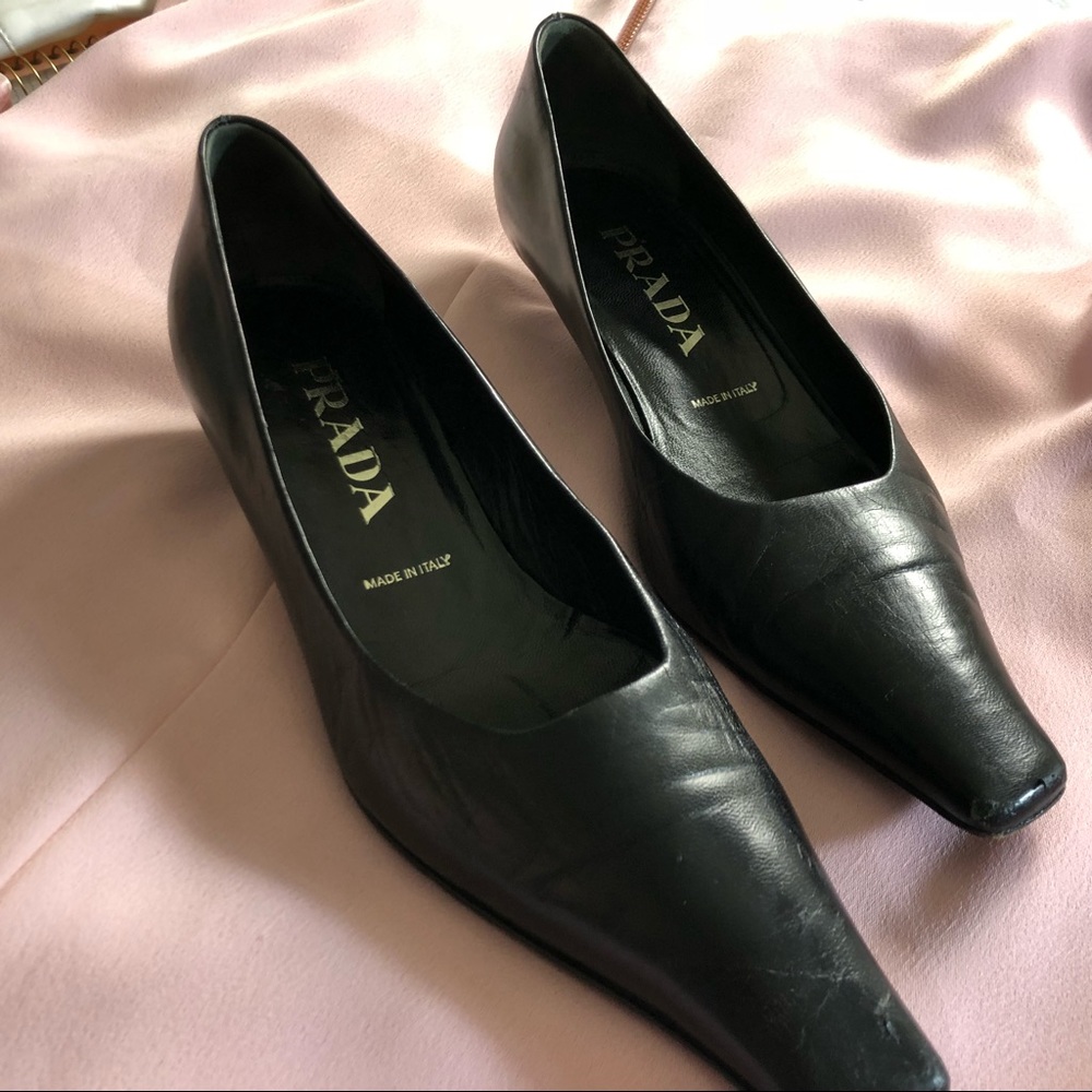 Black Prada kitten heels. Size 38